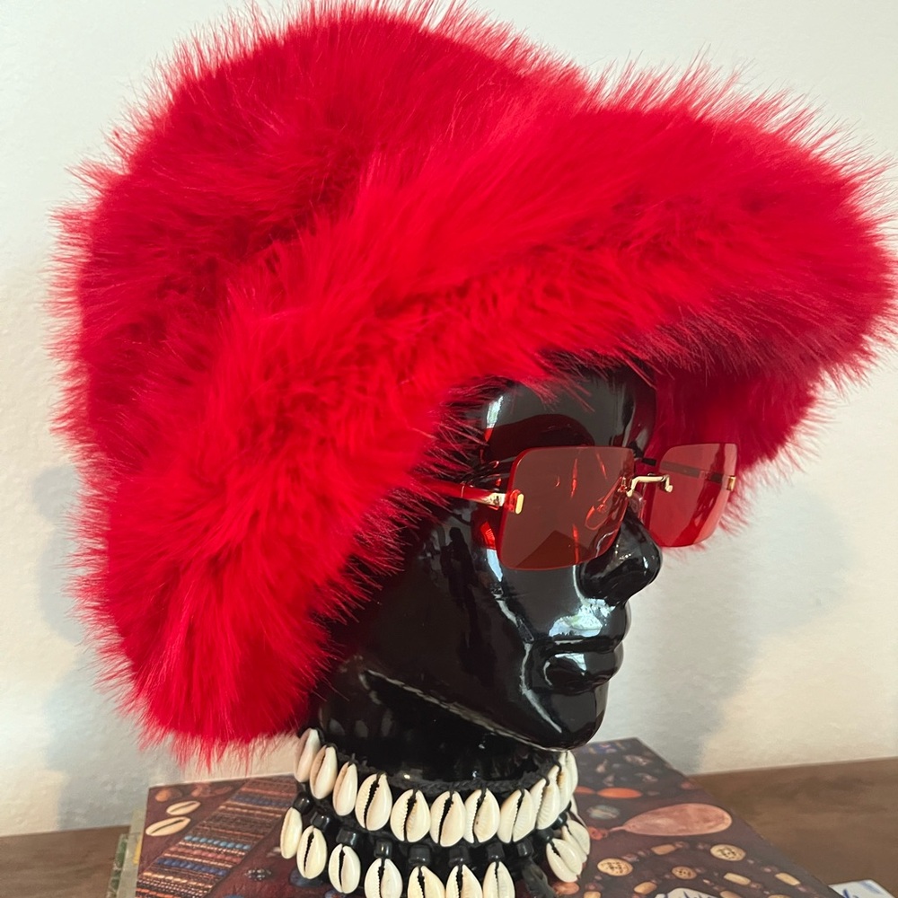 Scarlet Red Fuzzy Faux Fur Hat